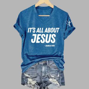 Retro It's All About Jesus Charlie Kirk Print Shirt 3