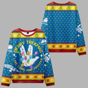 Merry Trekmas Blue Ugly Christmas Sweater 1