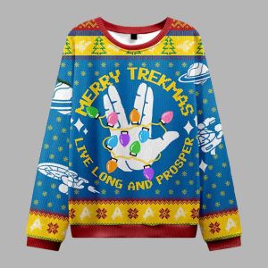 Merry Trekmas Blue Ugly Christmas Sweater 2
