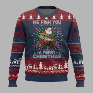 We Fish You A Merry Christmas Santa Fisherman Ugly Christmas Sweater 2