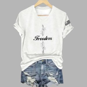Women's Freedom Commemorative Print V Neck Shirt 2