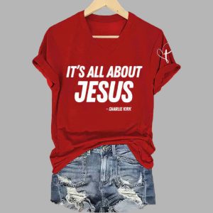 Retro It's All About Jesus Charlie Kirk Print Shirt 1