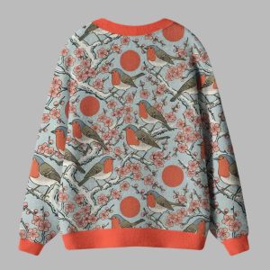 Winter Blossoms and Feathered Melodies Ugly Cardigan Sweater 2 Winter Blossoms and Feathered Melodies Ugly Cardigan Sweater 3
