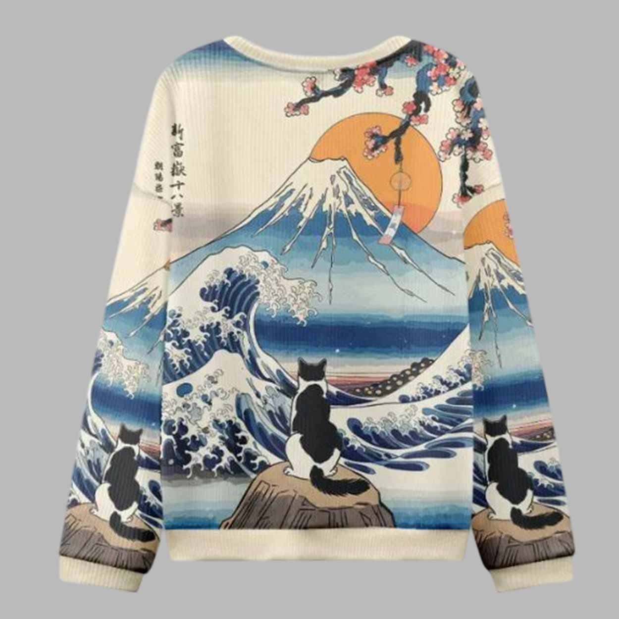 Cat Looking At The Great Wave Ugly Christmas Sweater Cat Looking At The Great Wave Ugly Christmas Sweater