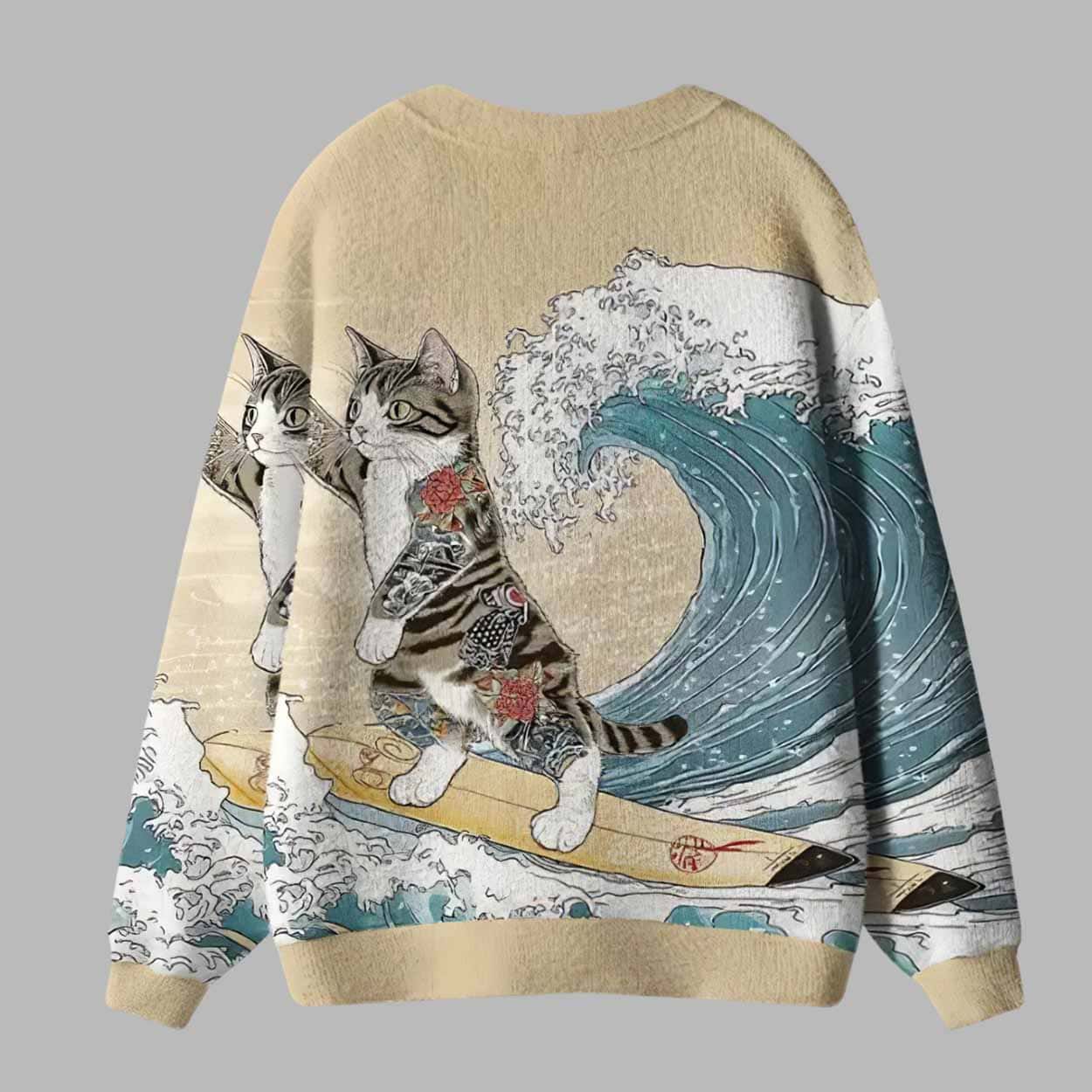 Cat Surfing Ugly Cardigan Sweater Cat Surfing Ugly Cardigan Sweater