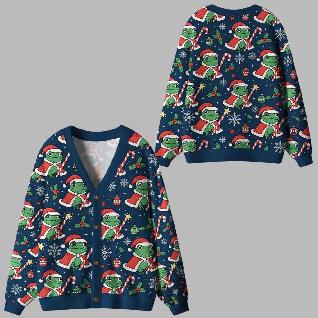 Christmas Frog Ugly Cardigan Sweater 1
