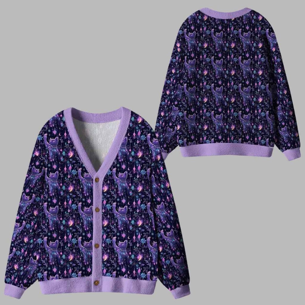 Dreamy Nebula Cat Ugly Cardigan Sweater 1 Dreamy Nebula Cat Ugly Cardigan Sweater 1