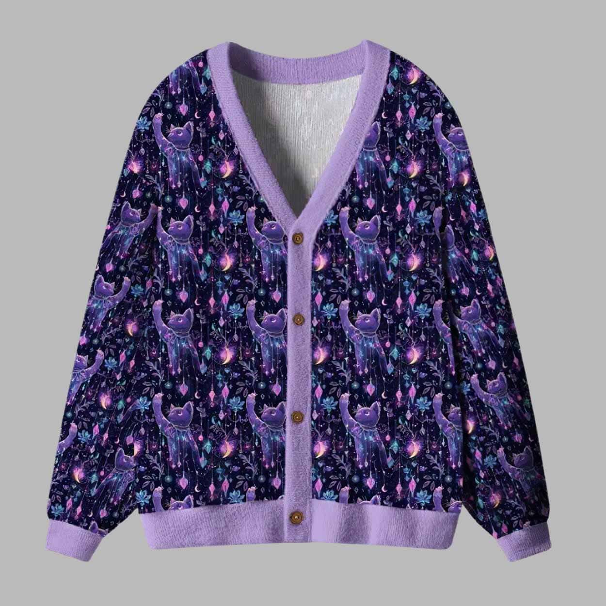 Dreamy Nebula Cat Ugly Cardigan Sweater Dreamy Nebula Cat Ugly Cardigan Sweater