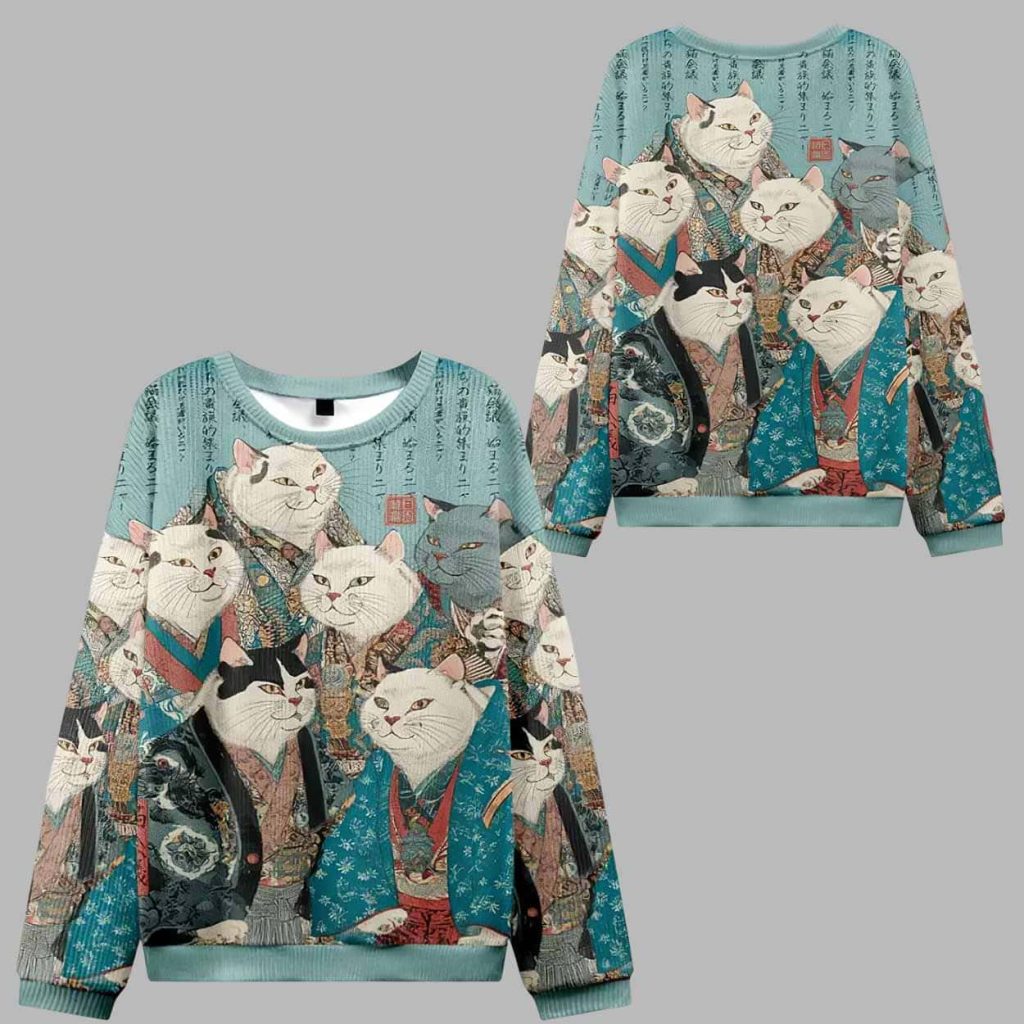 Formal Gathering Of Ukiyo e Cat Nobles Ugly Christmas Sweater 1