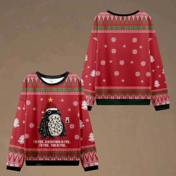 Frog Everything Is Fine 2025 Ugly Christmas Sweater