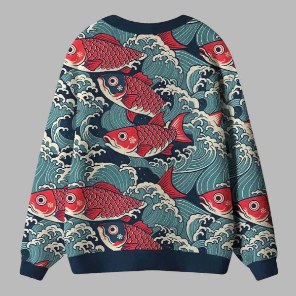 Koi Wave Ugly Cardigan Sweater