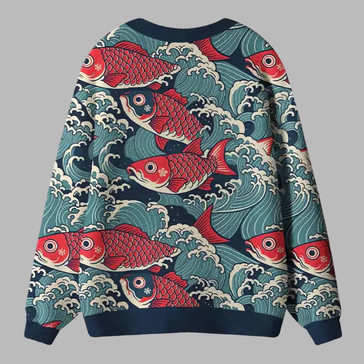 Koi Wave Ugly Cardigan Sweater Koi Wave Ugly Cardigan Sweater