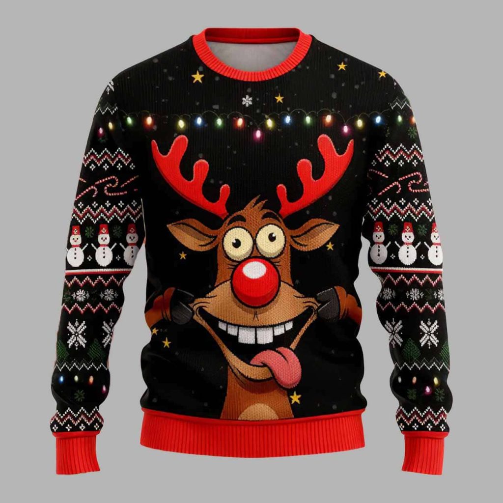 Reindeer Flashing Lights Ugly Christmas Sweater 1