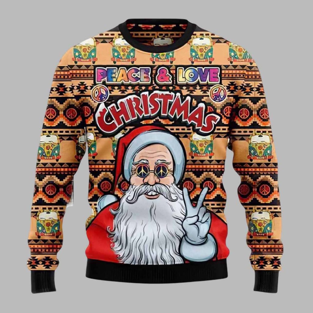 Santa Claus Peace And Love 2025 Christmas Ugly Sweater 1