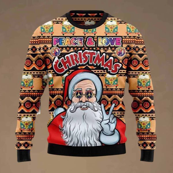 Santa Claus Peace And Love 2025 Christmas Ugly Sweater