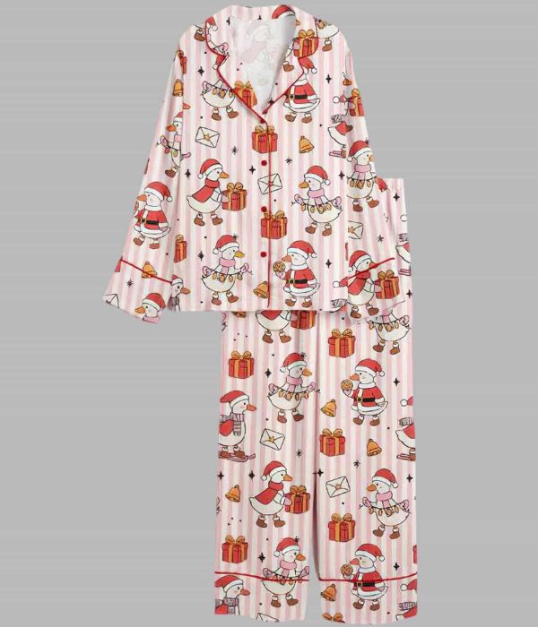 Santa Goose Satin Christmas Pajama Set