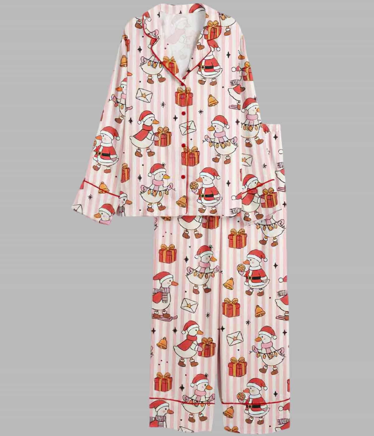 Santa Goose Satin Christmas Pajama Set 1 Santa Goose Satin Christmas Pajama Set 1