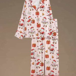 Santa Goose Satin Christmas Pajama Set 2