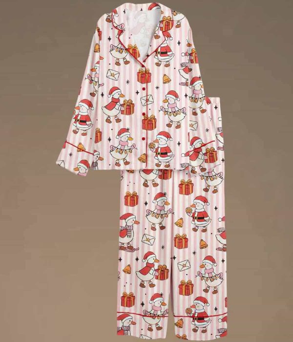 Santa Goose Satin Christmas Pajama Set