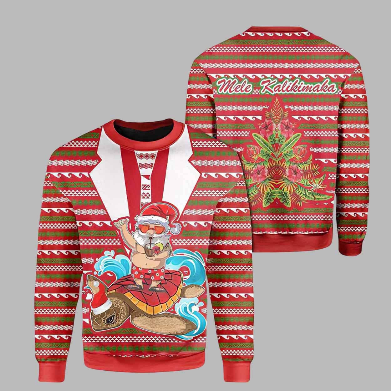 Sea Turtle And Santa Fun Ugly Christmas Sweater 1 Sea Turtle And Santa Fun Ugly Christmas Sweater 1