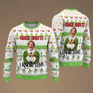 Elf OMG Santa I Know Him Ugly Christmas Sweater 1 Elf OMG Santa I Know Him Ugly Christmas Sweater 2