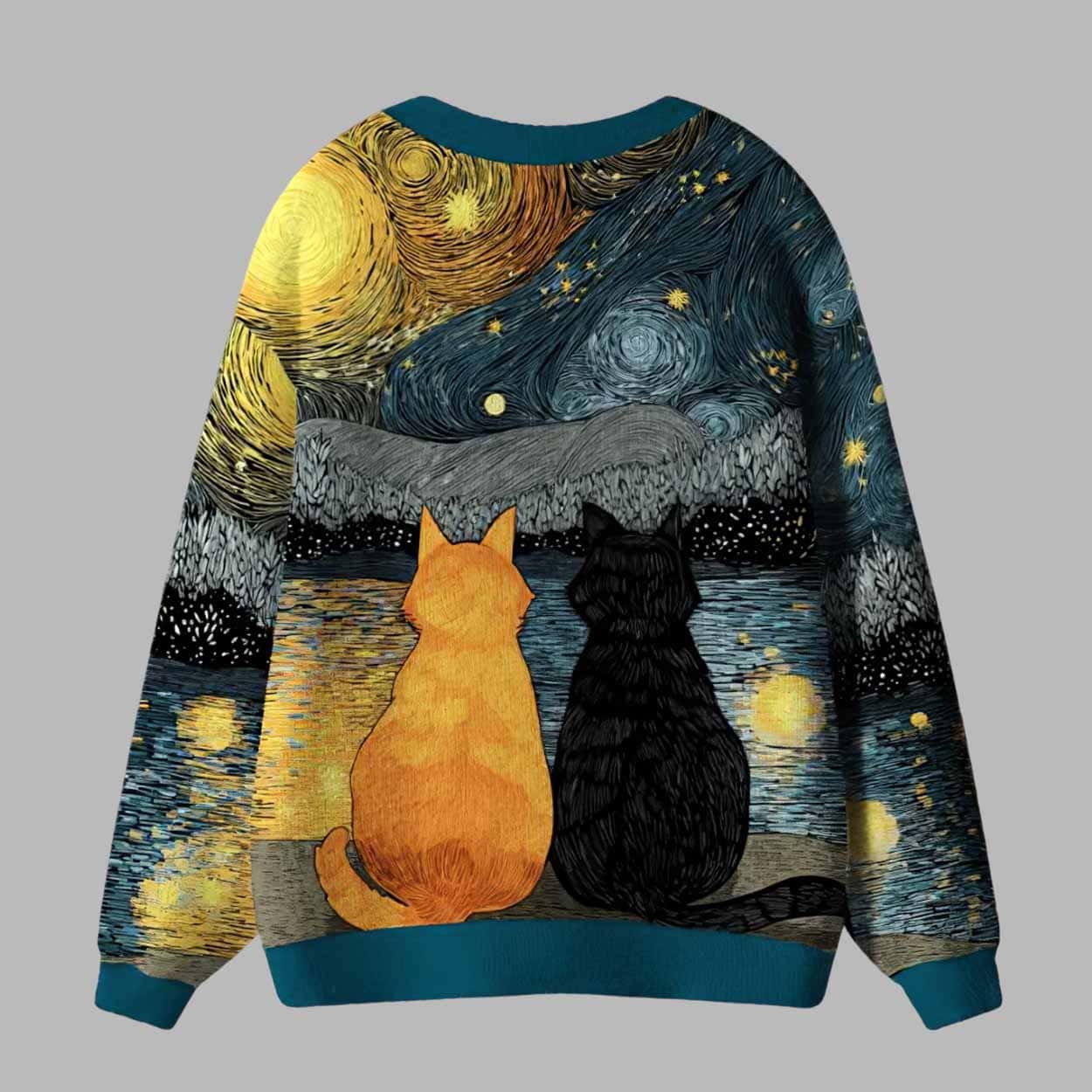 Starry Feline Companions Ugly Cardigan Sweater Starry Feline Companions Ugly Cardigan Sweater