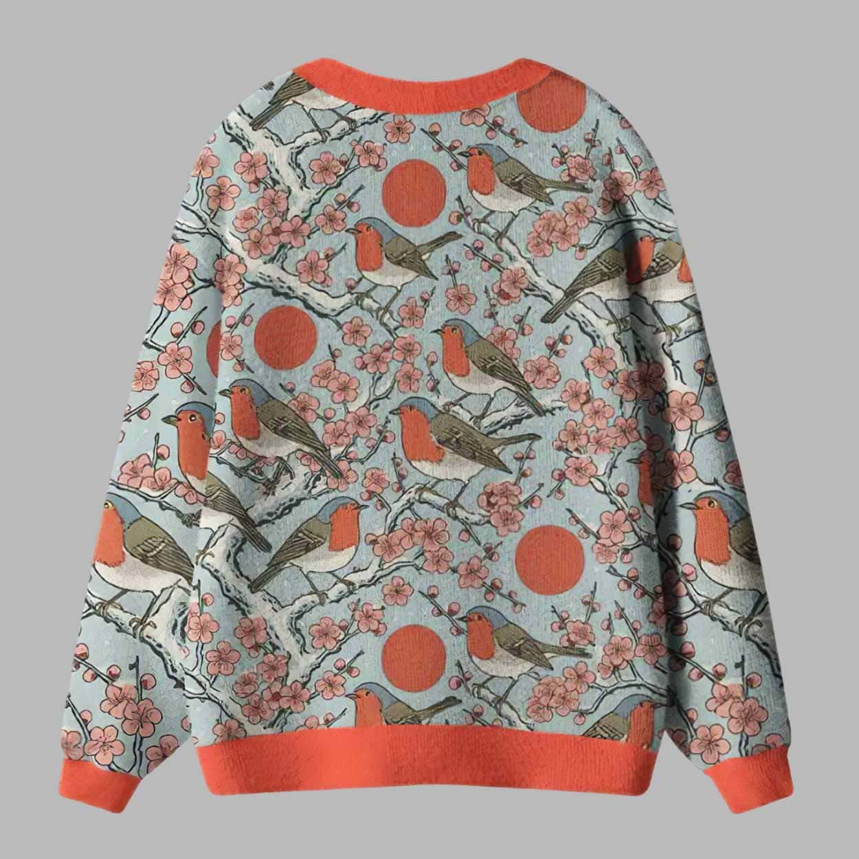 Winter Blossoms and Feathered Melodies Ugly Cardigan Sweater Winter Blossoms and Feathered Melodies Ugly Cardigan Sweater