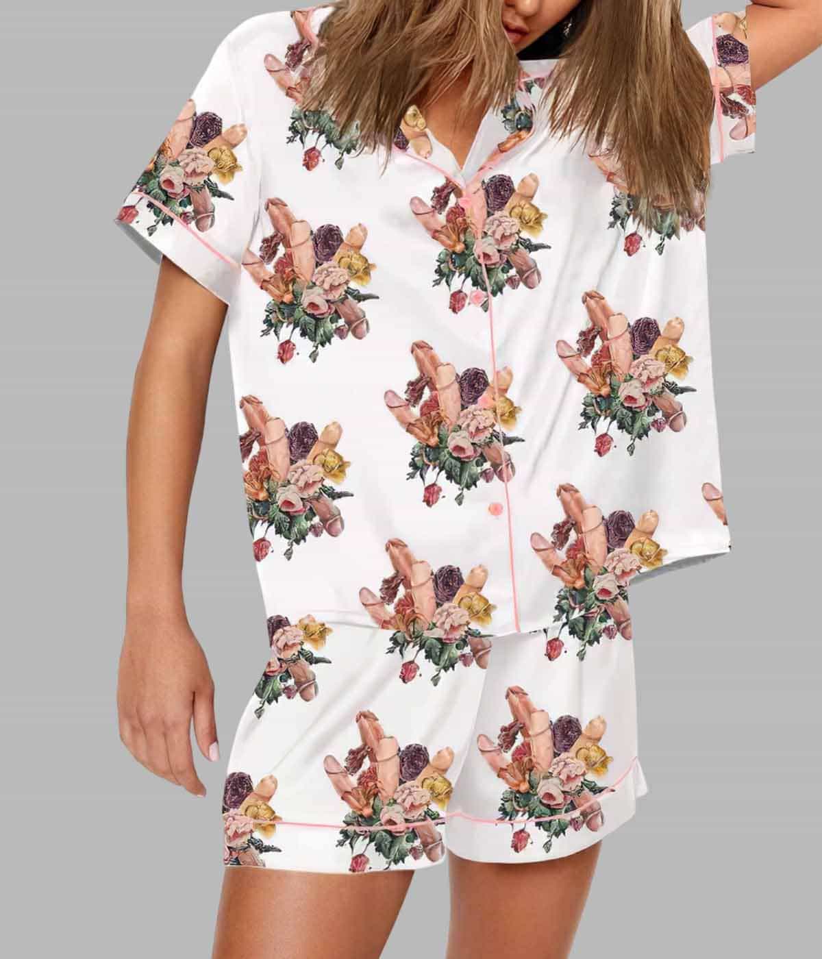Womens Cock Flowers Funny Pajama Set 1 Womens Cock Flowers Funny Pajama Set 1