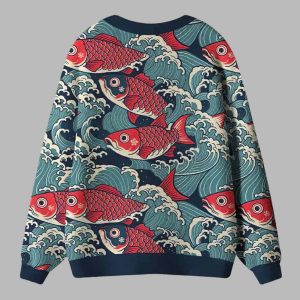 Koi Wave Ugly Cardigan Sweater 2 Koi Wave Ugly Cardigan Sweater 3