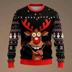 Reindeer Flashing Lights Ugly Christmas Sweater 2