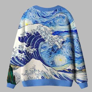 Waves Under The Starry Night Ugly Cardigan Sweater 2 Waves Under The Starry Night Ugly Cardigan Sweater 3