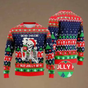 Skeleton Dead Inside But Jolly AF Ugly Christmas Sweater 2