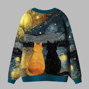 Starry Feline Companions Ugly Cardigan Sweater 2 Starry Feline Companions Ugly Cardigan Sweater 3