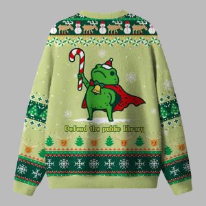 Defend The Public Library Frog Ugly Christmas Sweater