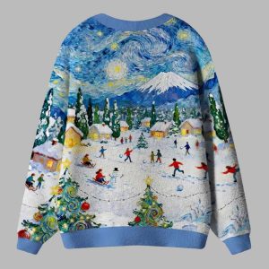 Village Under The Starry Night Ugly Cardigan Sweater 2 Village Under The Starry Night Ugly Cardigan Sweater