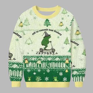 Off To Commit Tomfoolery Frog Ugly Christmas Sweater