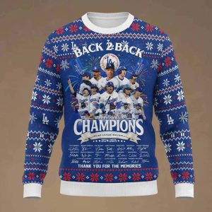 Dodgers Back to Back World Series Champions 2025 Ugly Christmas Sweater 1 Dodgers Back to Back World Series Champions 2025 Ugly Christmas Sweater 2