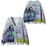 Black Cat On The Train Ugly Cardigan Sweater