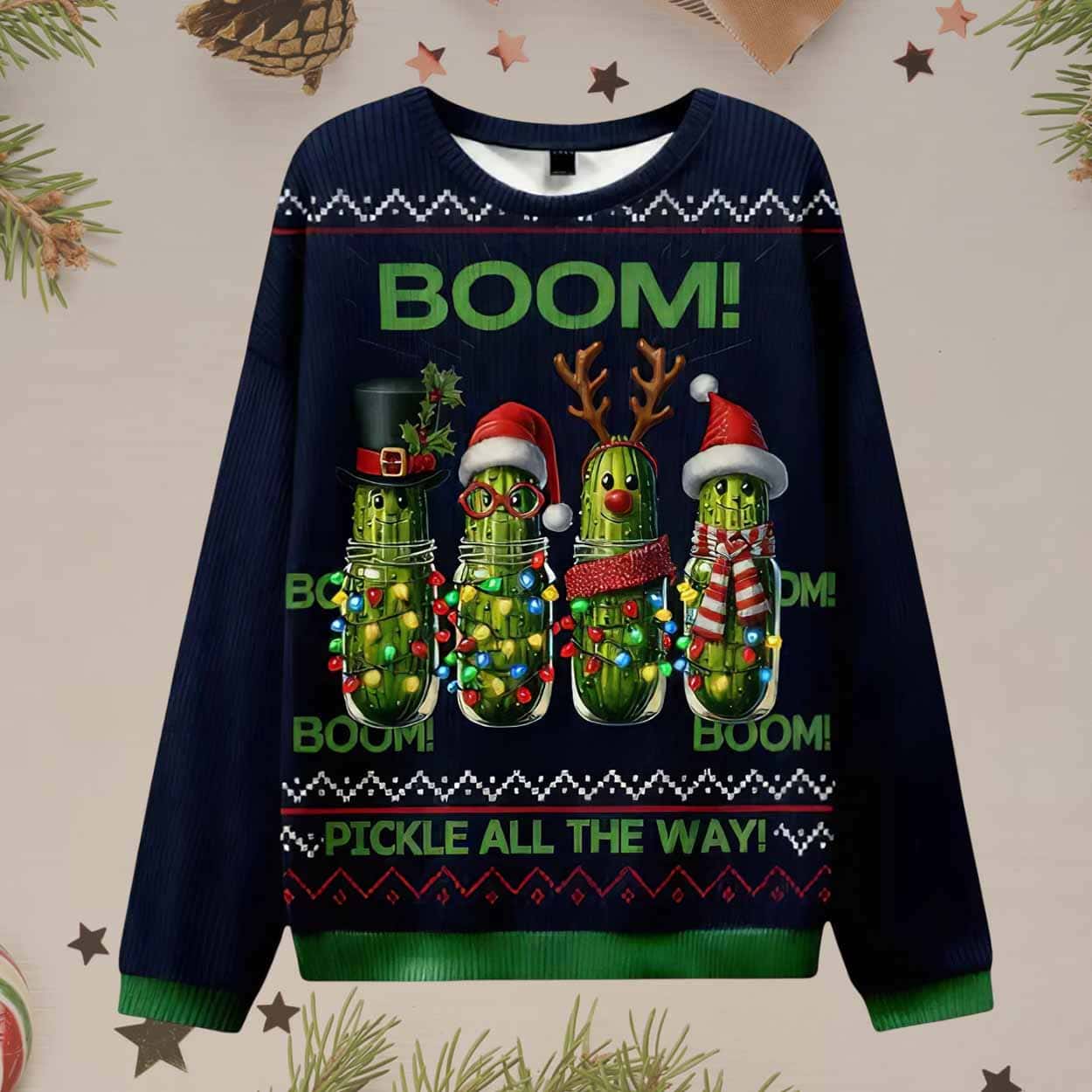 Boom Pickle All The Way Ugly Christmas Sweater Boom Pickle All The Way Ugly Christmas Sweater