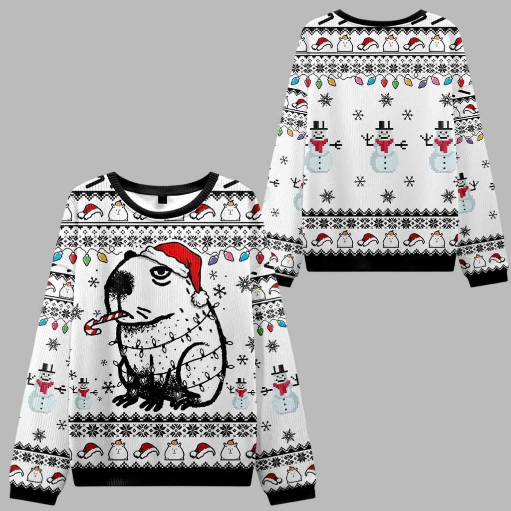 Capybara Smoking Candy Cane Ugly Christmas Sweater
