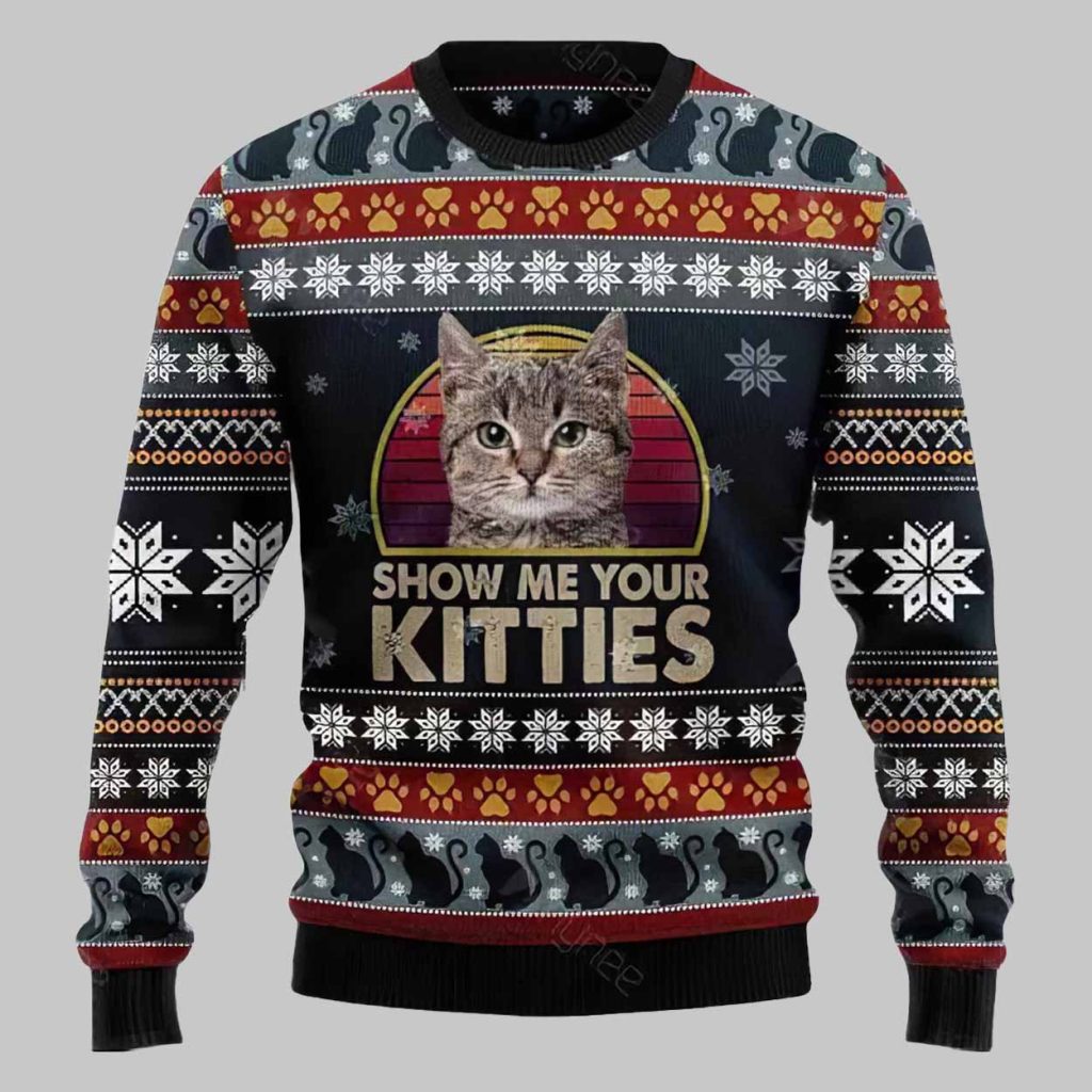 Cat Show Me Your Kitties 2025 Ugly Christmas Sweater