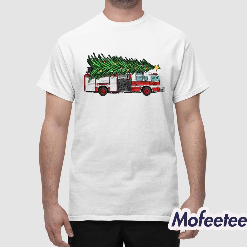 Christmas Tree On Fire Truck Shirt