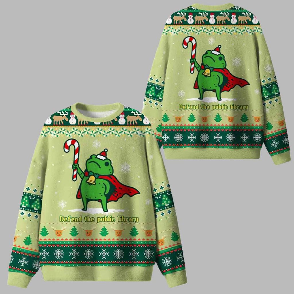 Defend The Public Library Frog Ugly Christmas Sweater