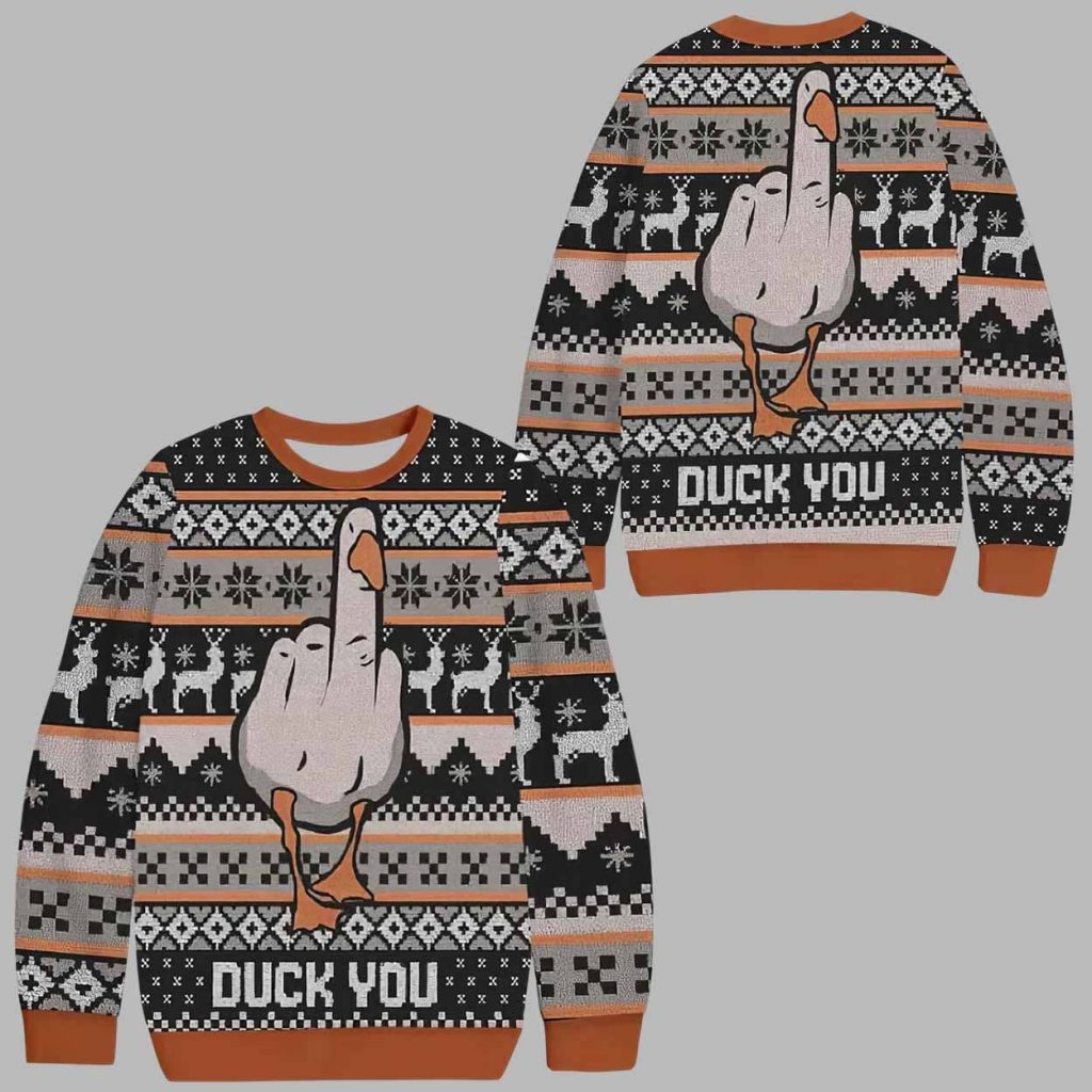 Duck You Middle Finger Ugly Christmas Sweater