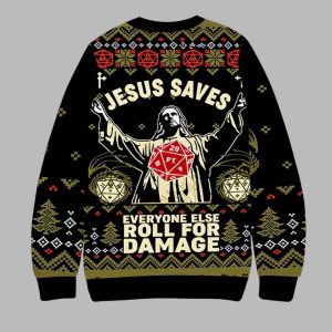 Jesus Saves Roll For Damage Ugly Christmas Sweater