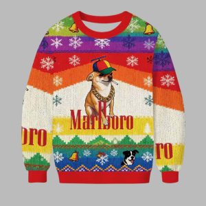 Marlboro Dog Rainbow Ugly Christmas Sweater 1 Marlboro Dog Rainbow Ugly Christmas Sweater