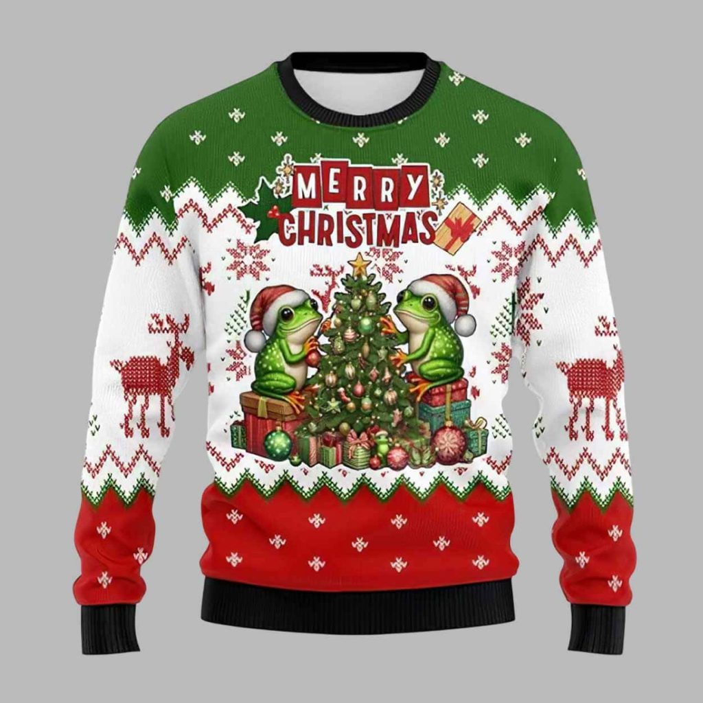 Green Frog Merry Christmas Ugly Sweater