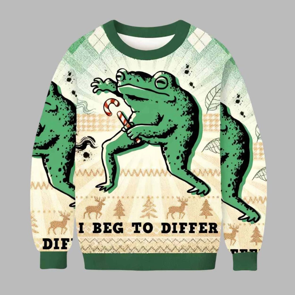 I Beg To Differ Funny Frog 2025 Ugly Christmas Sweater I Beg To Differ Funny Frog 2025 Ugly Christmas Sweater
