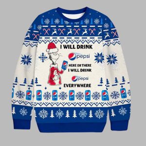 Pepsi Cat Hat I Will Drink Every Where Ugly Christmas Sweater