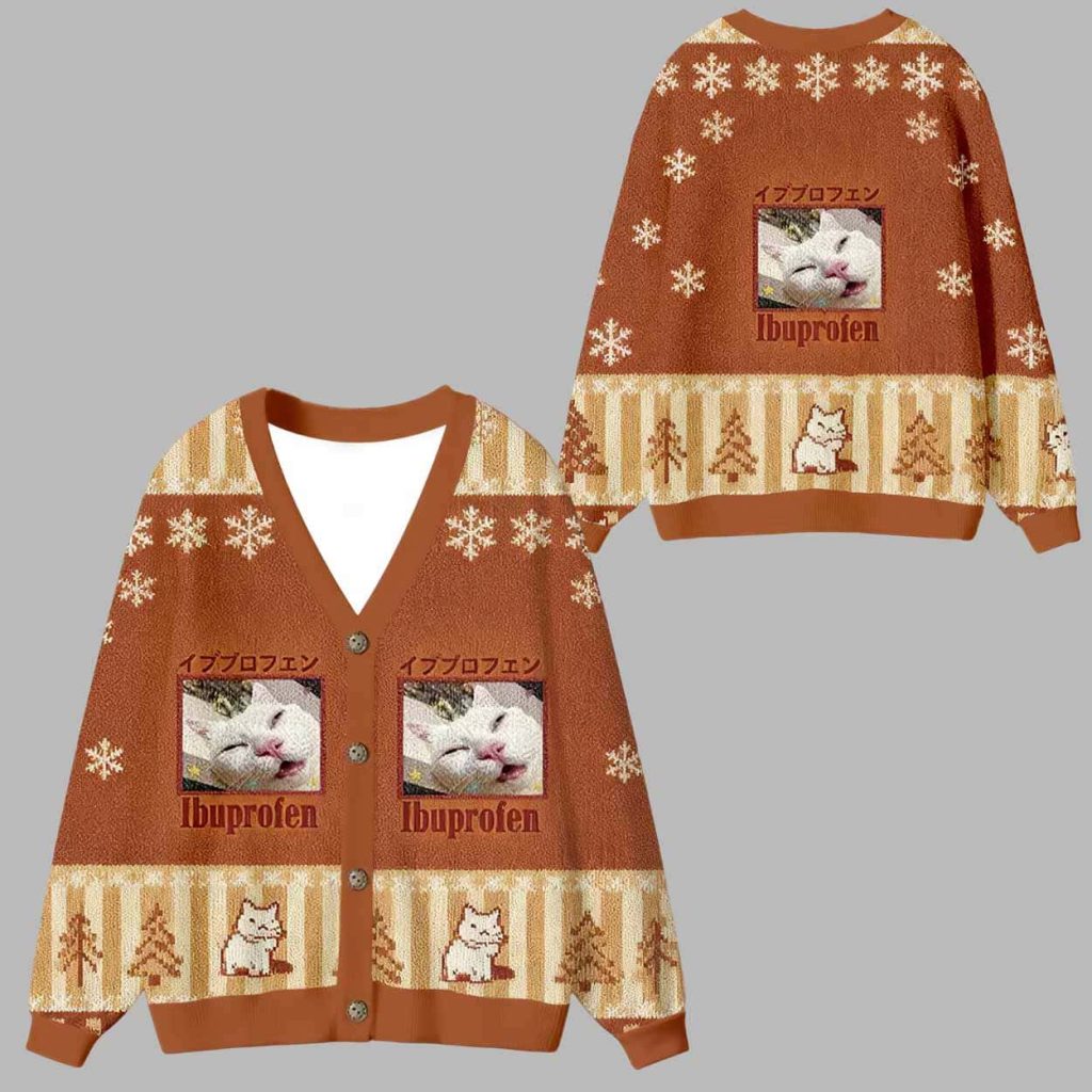 Ibuprofen Meme Cat Ugly Cardigan Sweater
